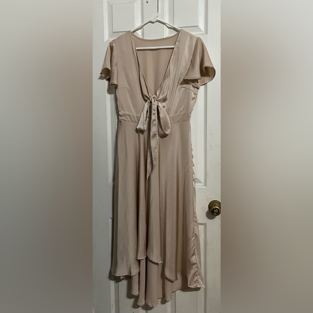 Womens’ Satin V Neck Short Sleeve Maxi Dress